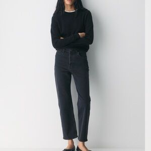 Denim Forum Arlo High Rise Straight Jeans in Black 28L